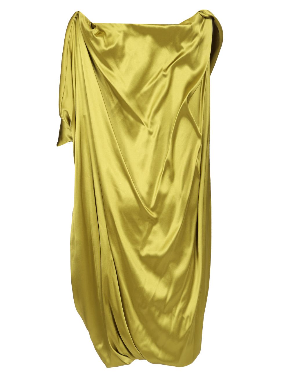 Dries Van Noten Asymmetric Neckline Draped Satin Short Sleeves In Green