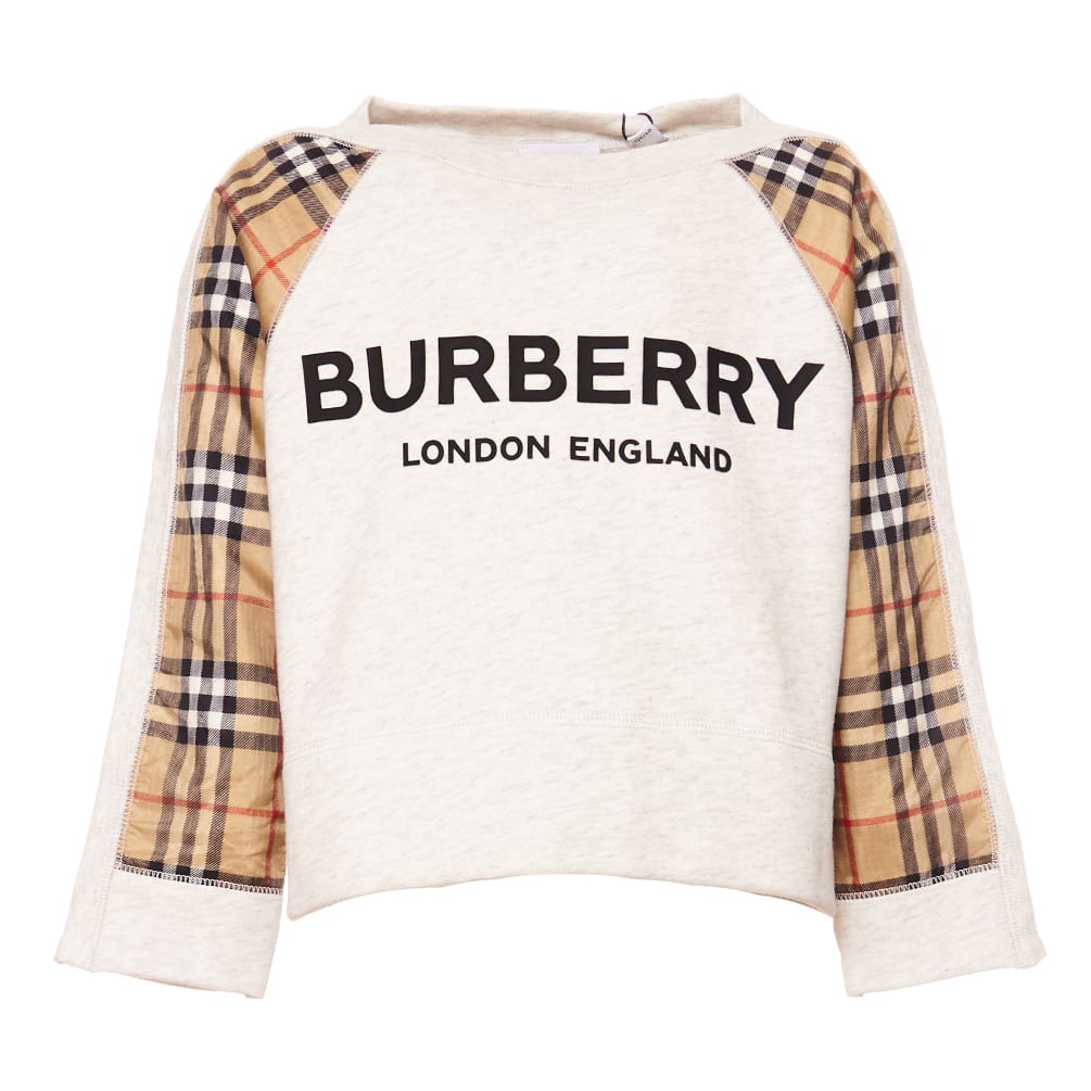 Click to view more detailed imagery on our partner's website Burberry Kids' Logo Check Print Sweatshirt In White Melange