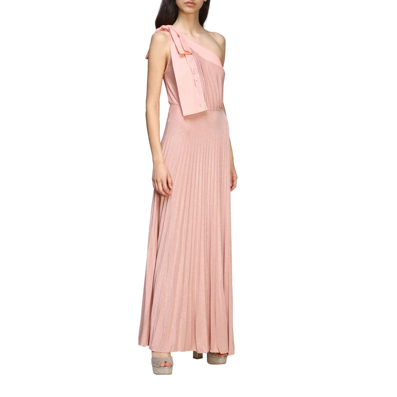 Elisabetta Franchi Celyn B. Elisabetta Franchi Dress Elisabetta Franchi Long One-shoulder Dress In Lurex Fabric With Logo In Pink