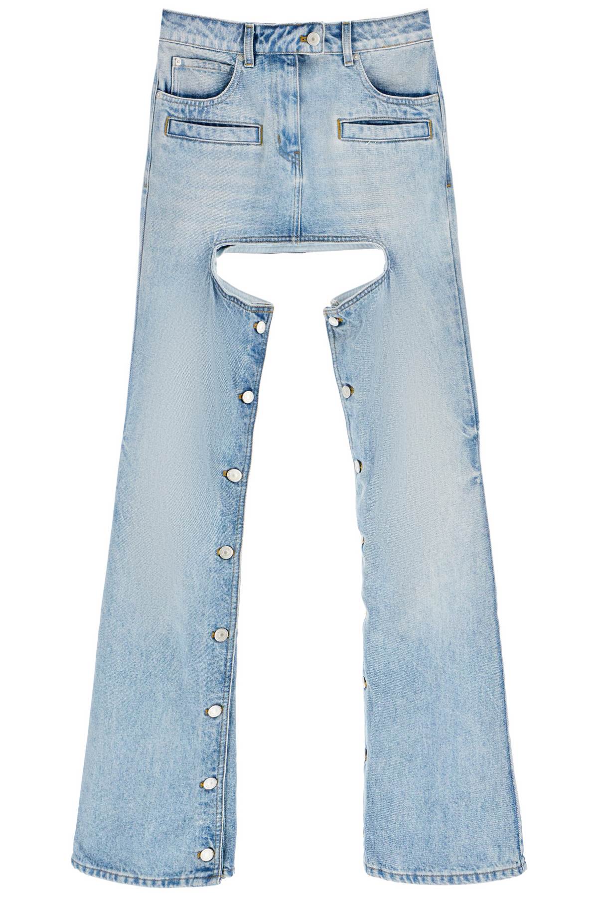 Shop Courrèges Chaps Jeans With Cut-out In Light Blue Wash (blue)