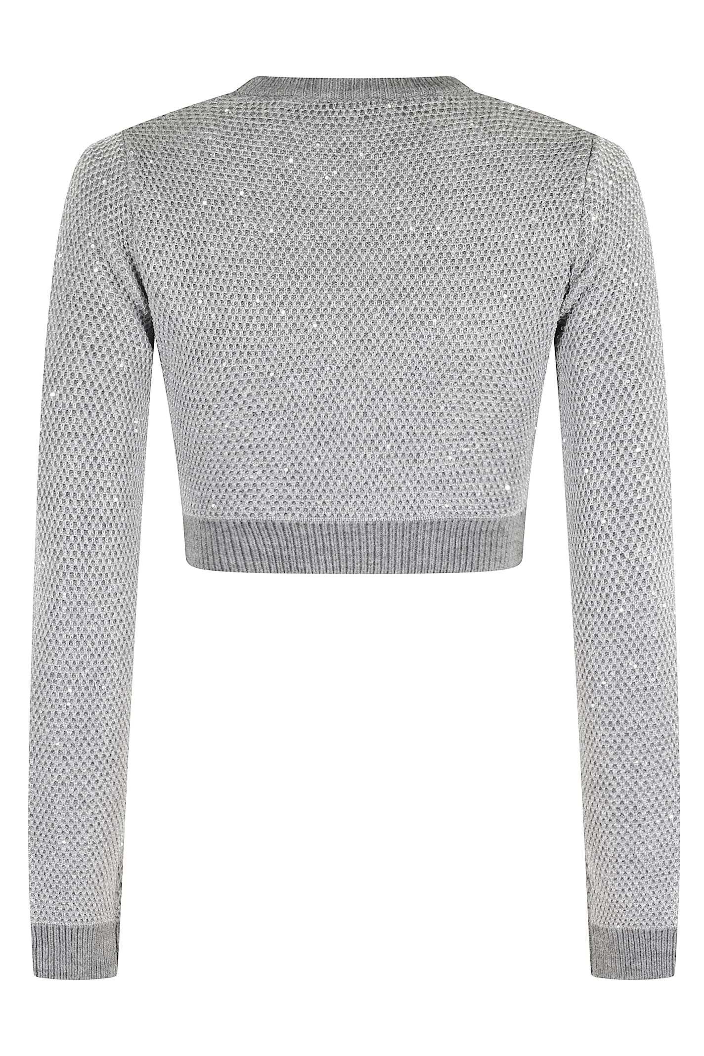 Elisabetta Franchi Cropped Grey Melange Sequin Sweater With Jewel Buttons In Gray