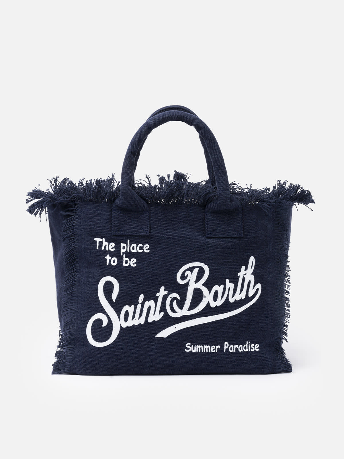 Shop Mc2 Saint Barth Navy Blue Cotton Canvas Vanity Tote Bag