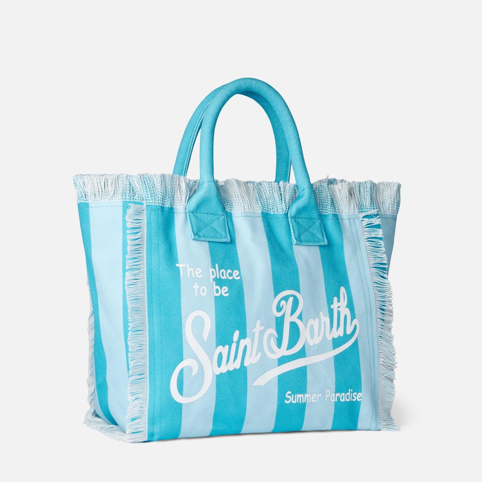 Shop Mc2 Saint Barth Vanity Canvas Shoulder Bag With Light Blue And Bluette Stripes In Sky