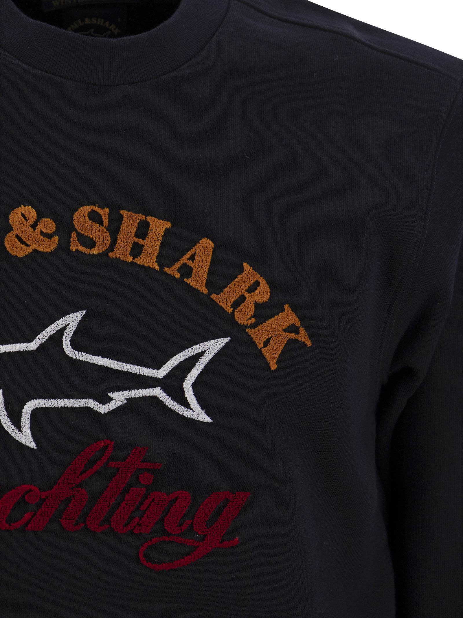 Shop Paul&amp;shark Cotton Crewneck Sweatshirt With Logo In Navy Blue