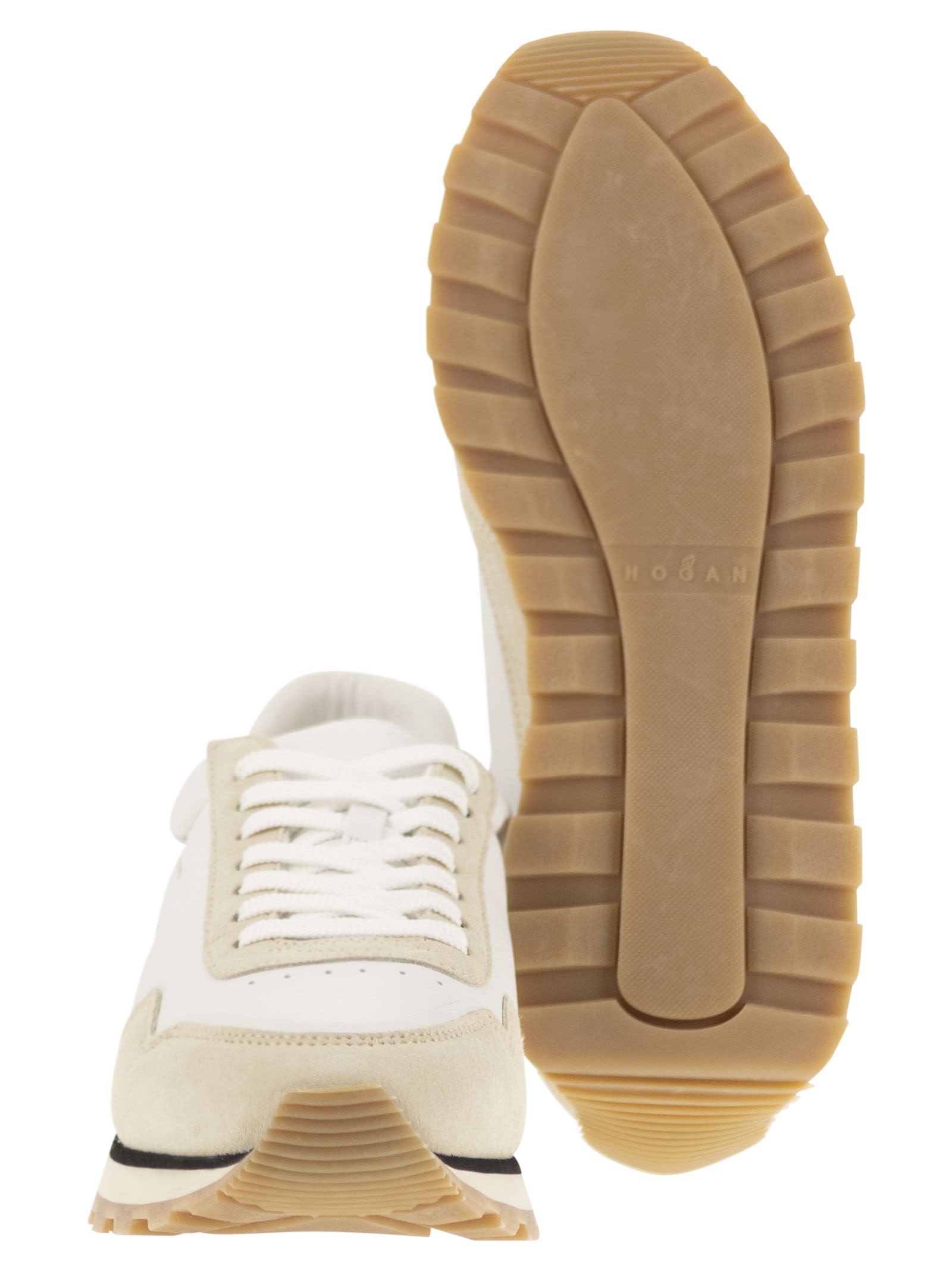 Shop Hogan 86er - Leather And Suede Trainers In White/beige