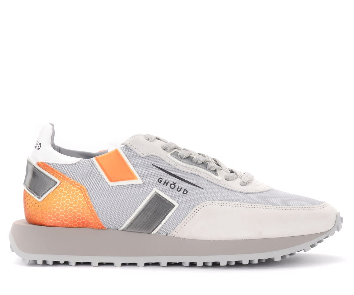 Ghoud Rush Sneakers In Mesh And Gray Suede With Orange Details