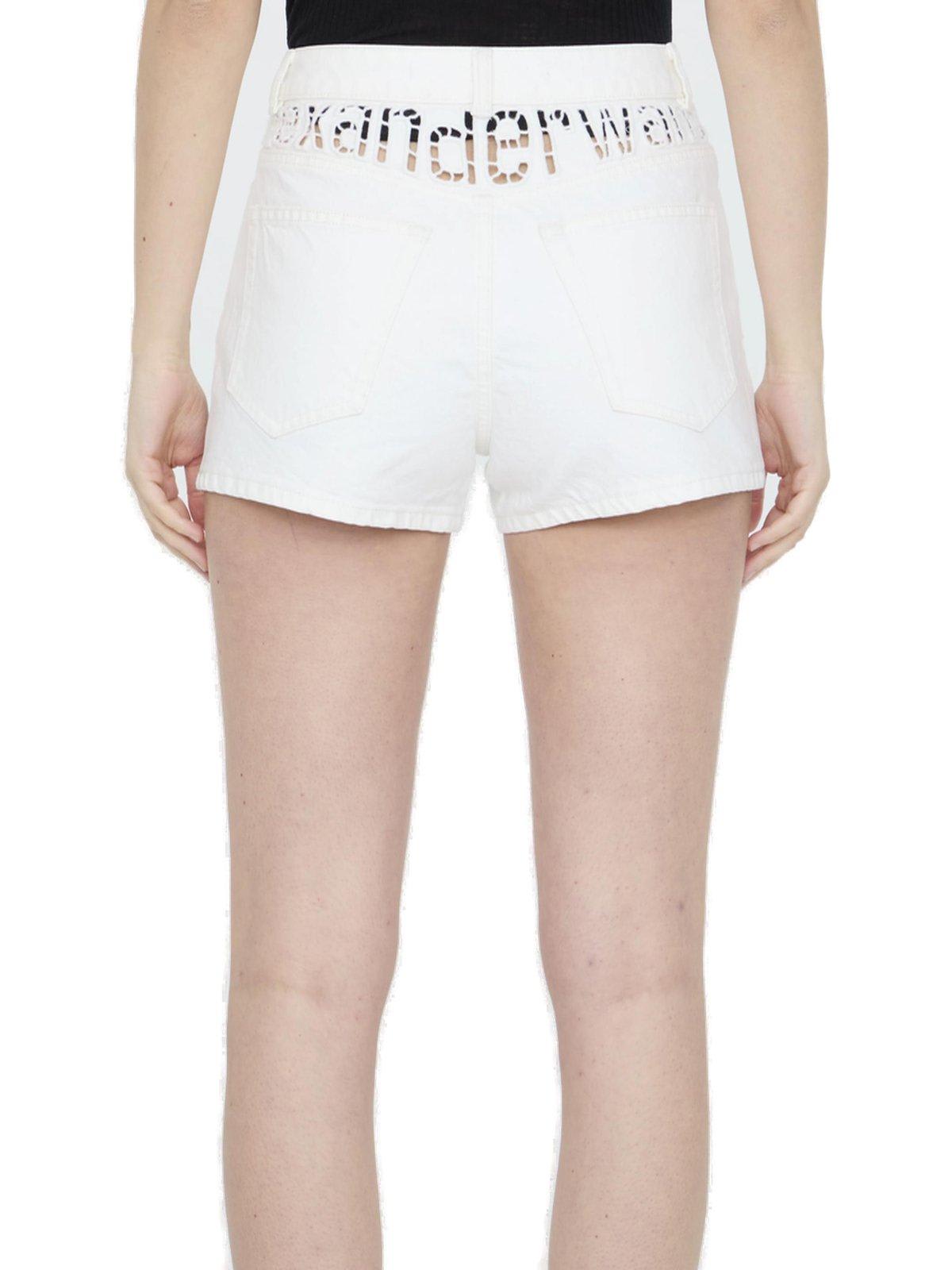 Shop Alexander Wang Logo Detailed Denim Shorts In White
