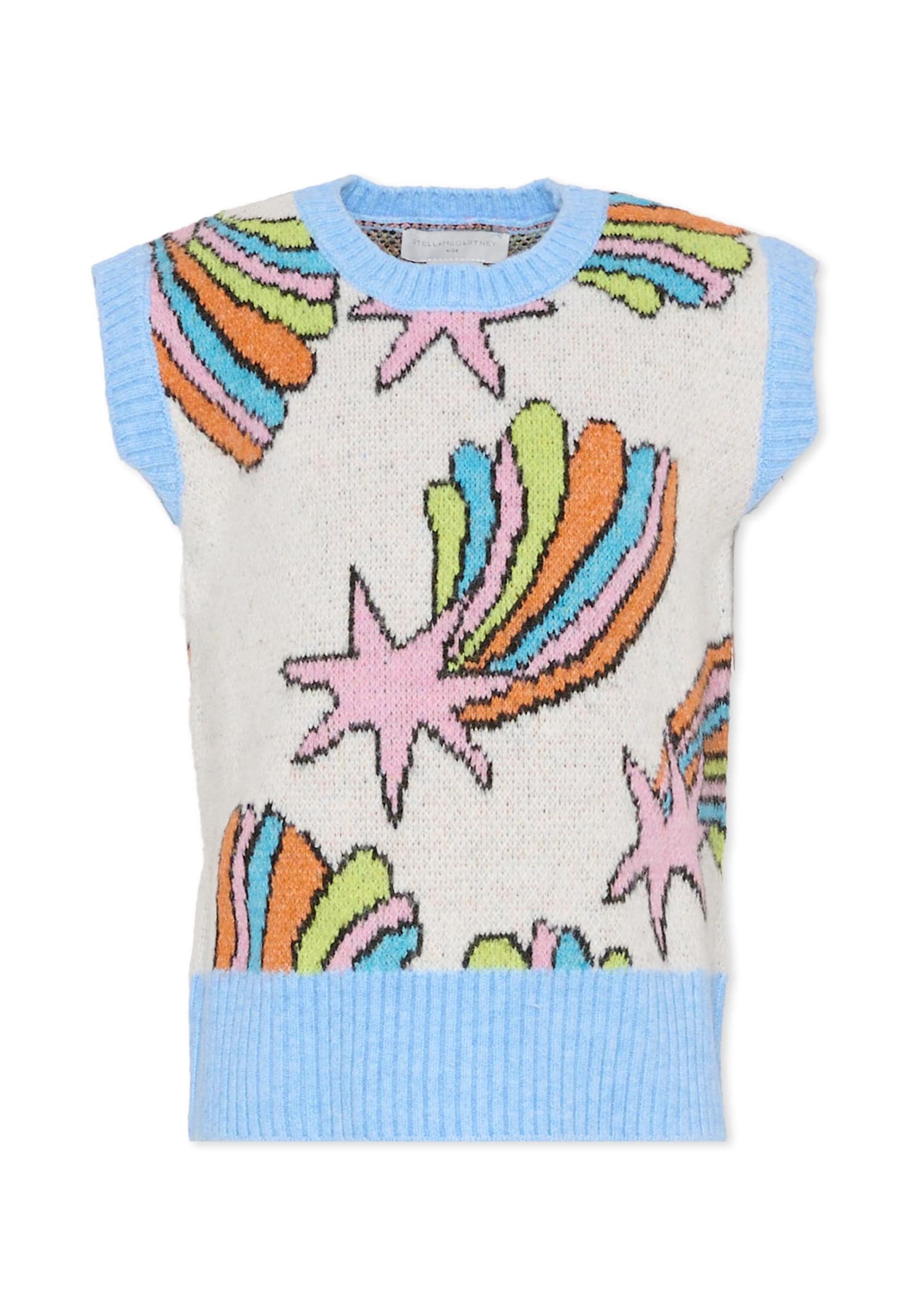 Stella Mccartney Multicolor Crewneck Vest For Girl With Shooting Stars In Multi