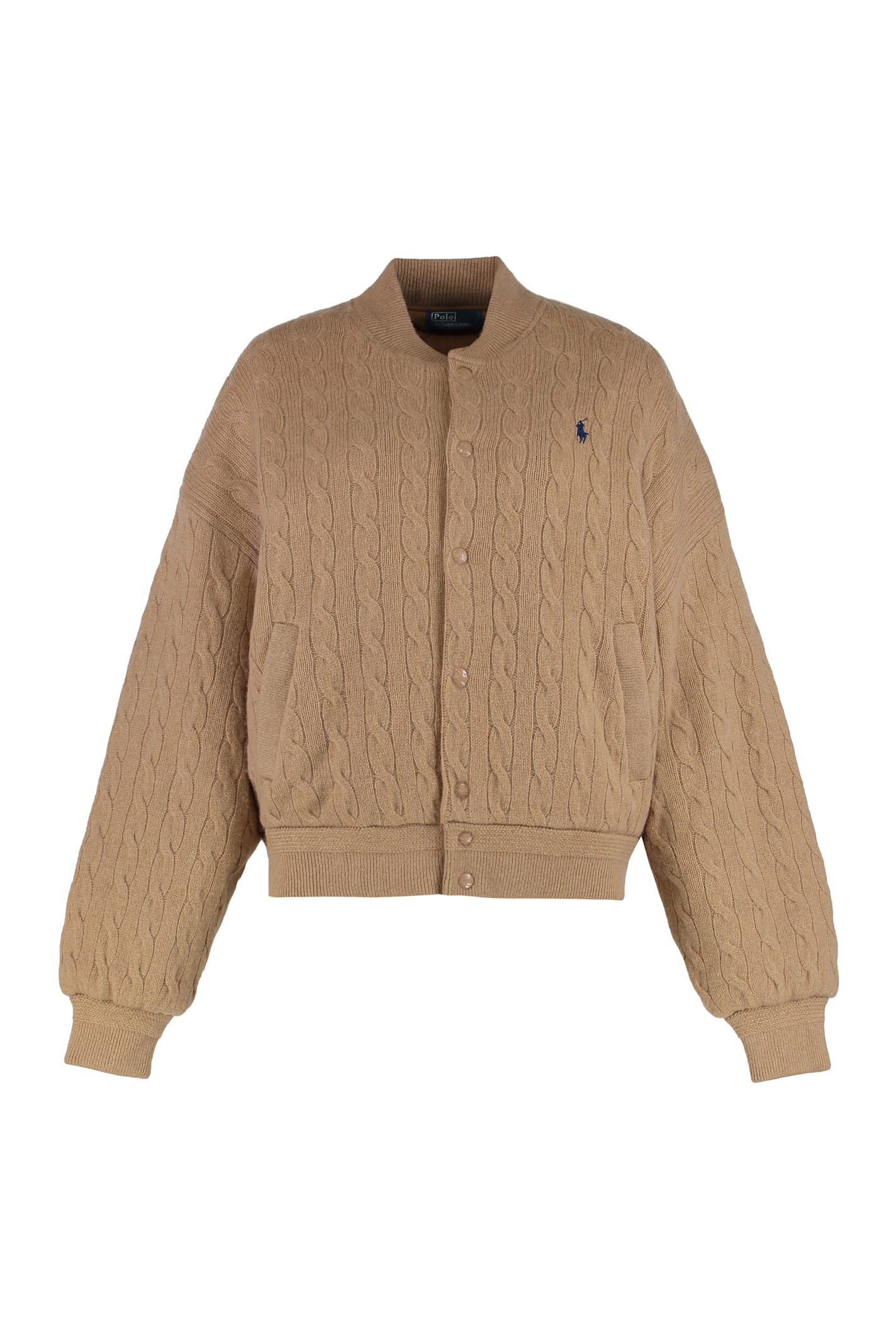 Polo Ralph Lauren Cable-knit Wool And Cashmere Bomber Jacket In Brown