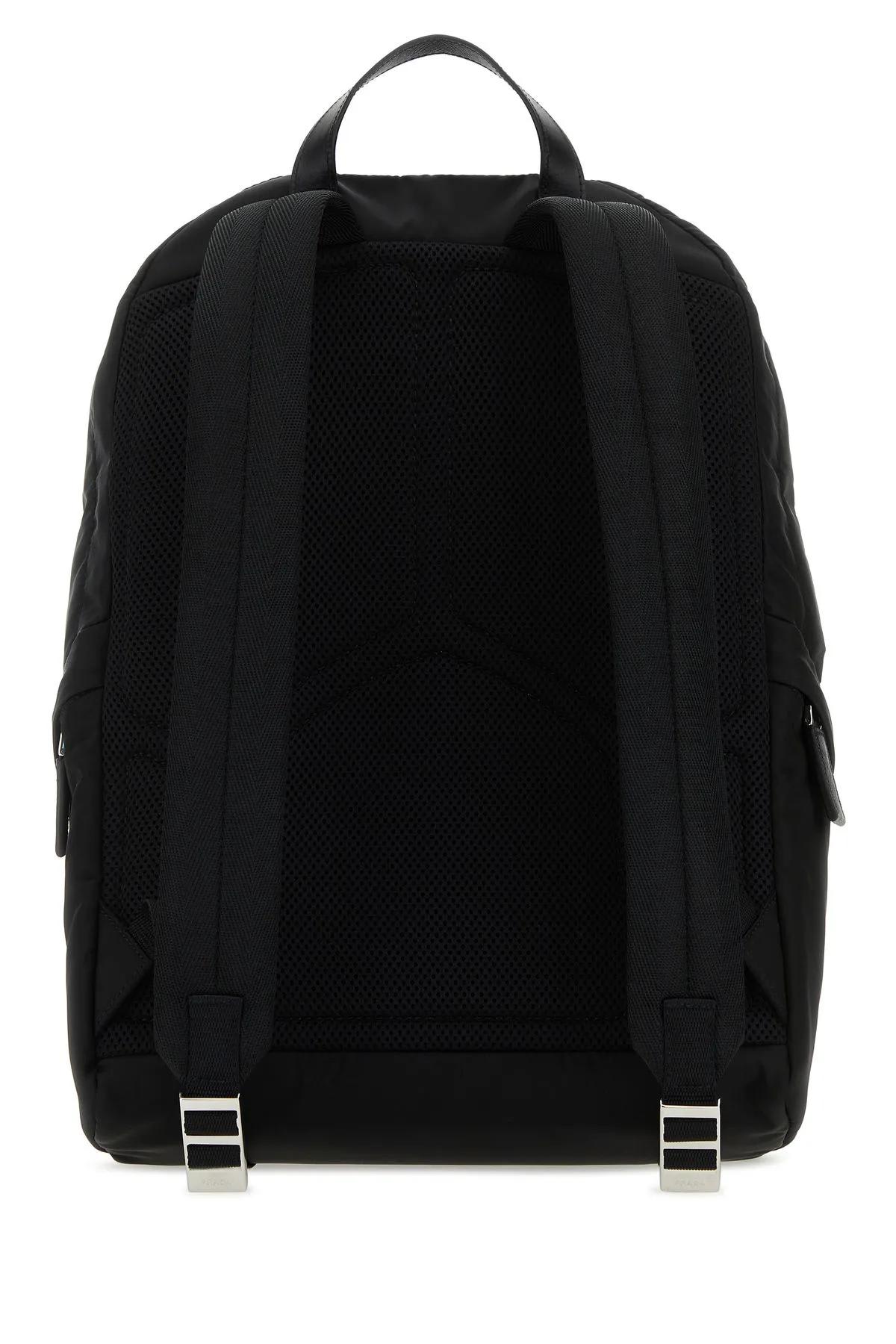 Prada Structured Leather Backpack With Logo Zipper Closure