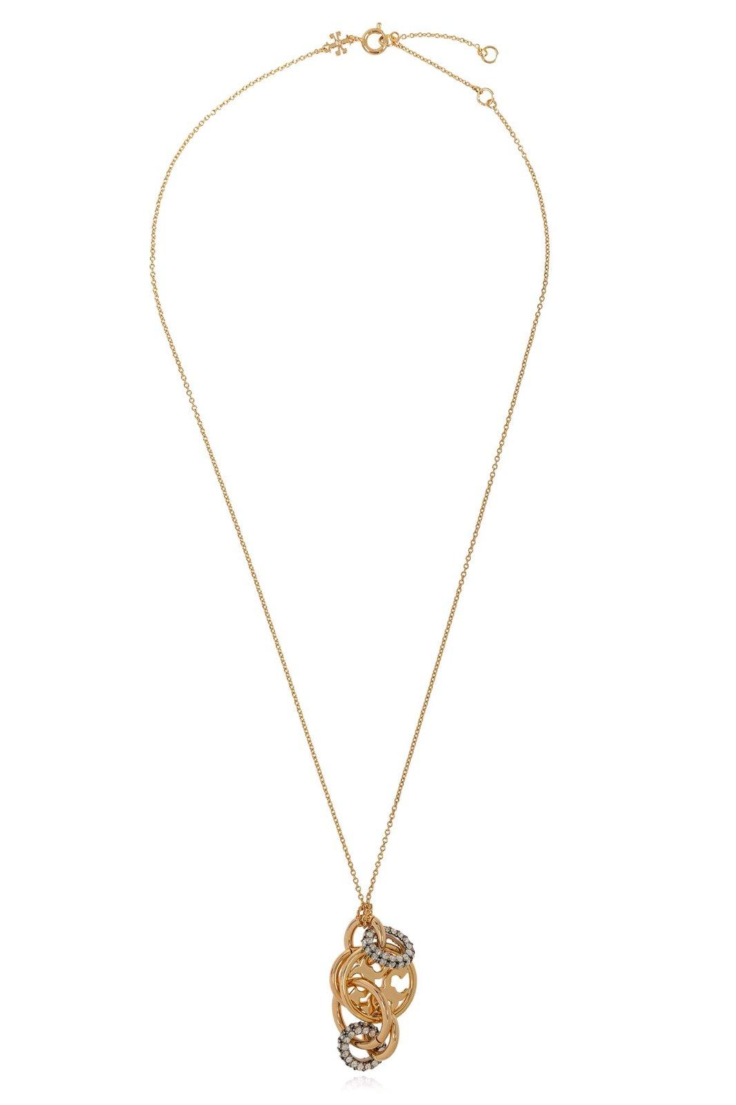 Shop Tory Burch Miller Pavé Interlocking Pendant Necklace In Gold/crystal