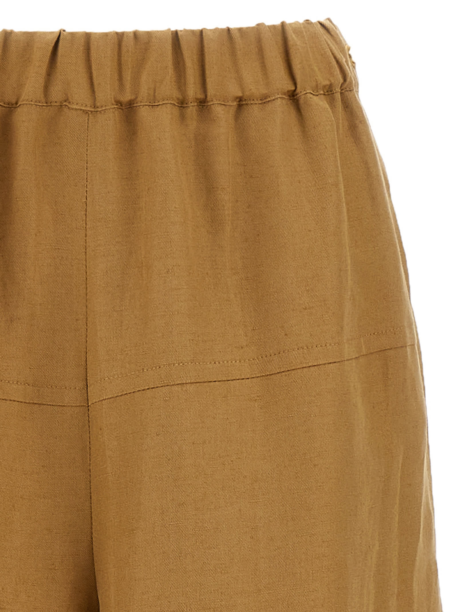 Max Mara Wide Linen And Silk Trousers In Brown