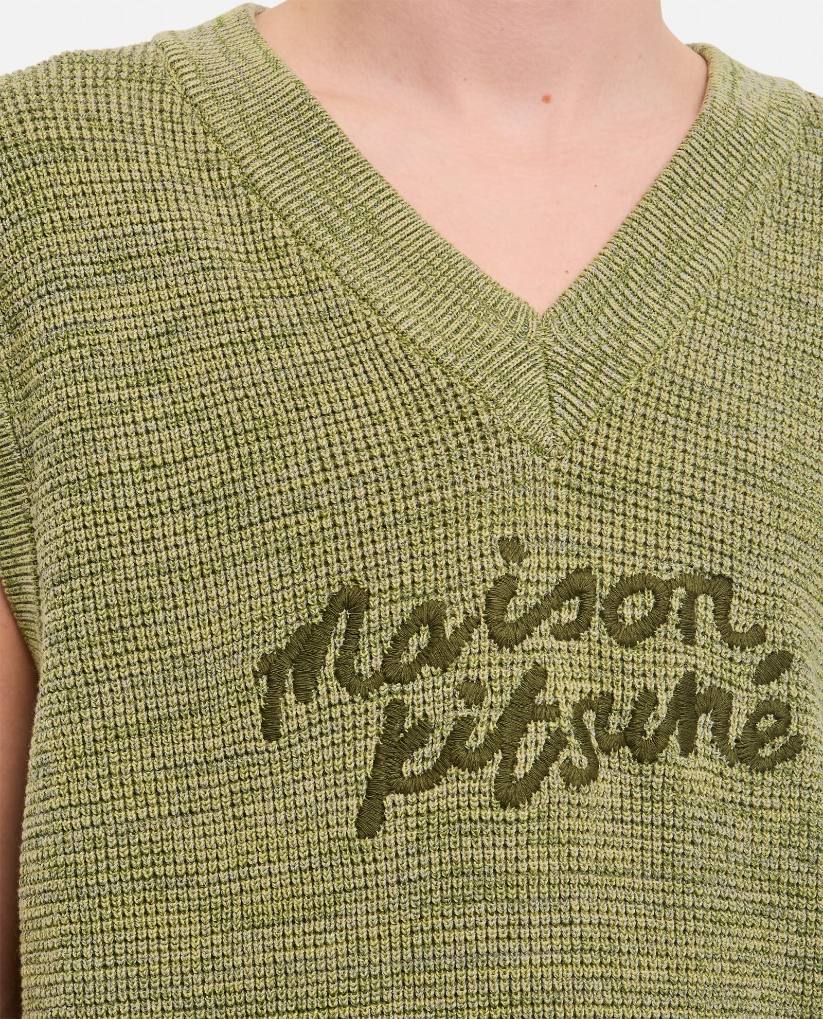 Shop Maison Kitsuné Maison Kitsune Handwriting Oversize Vest In Khaki Green Melange