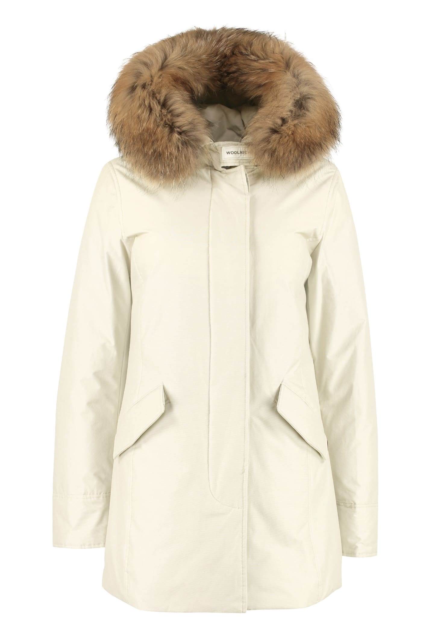 Woolrich Arctic Padded Parka With Fur Hood In Beige