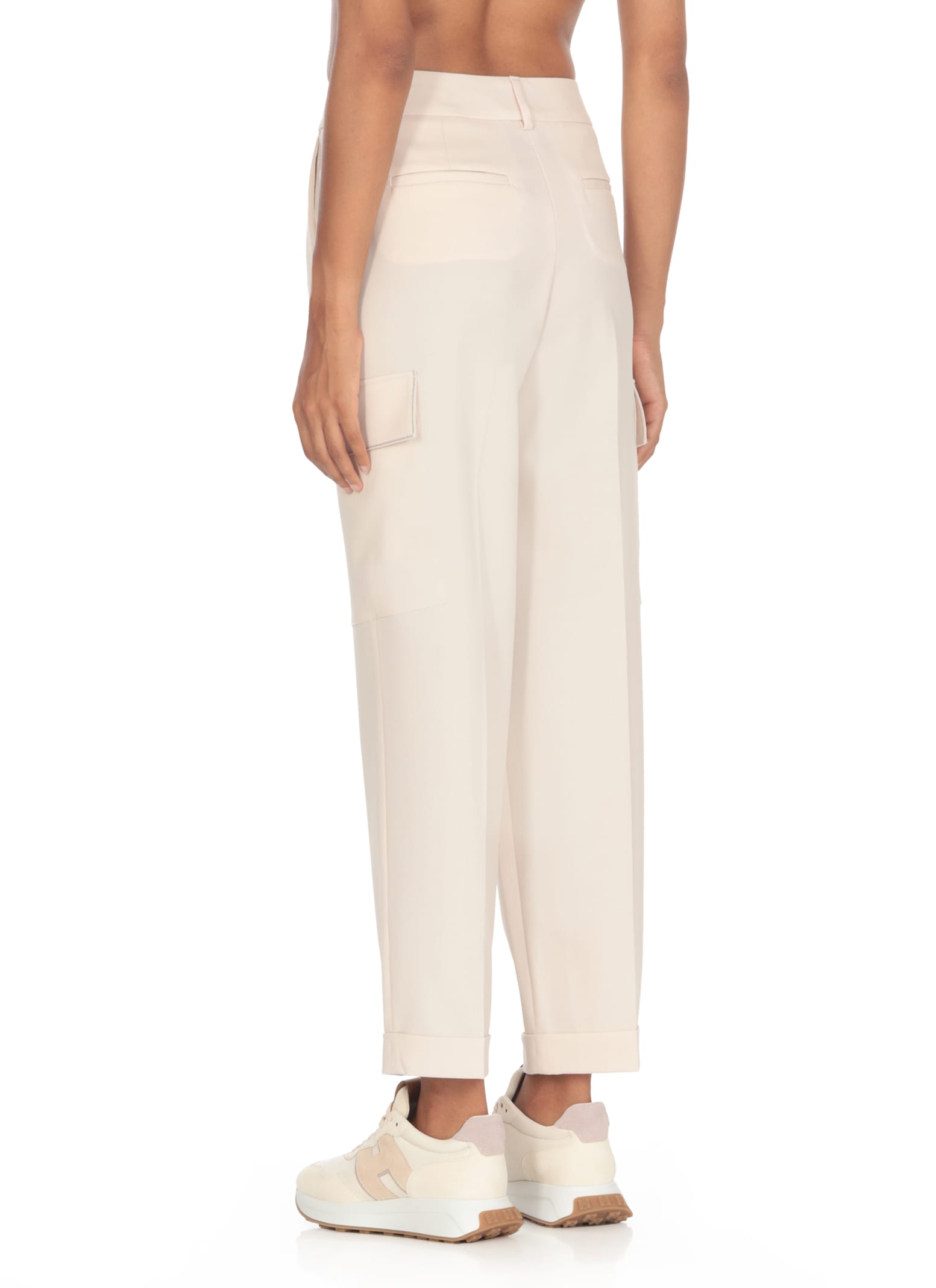 Shop Peserico Pants With Leather Detail In Pink