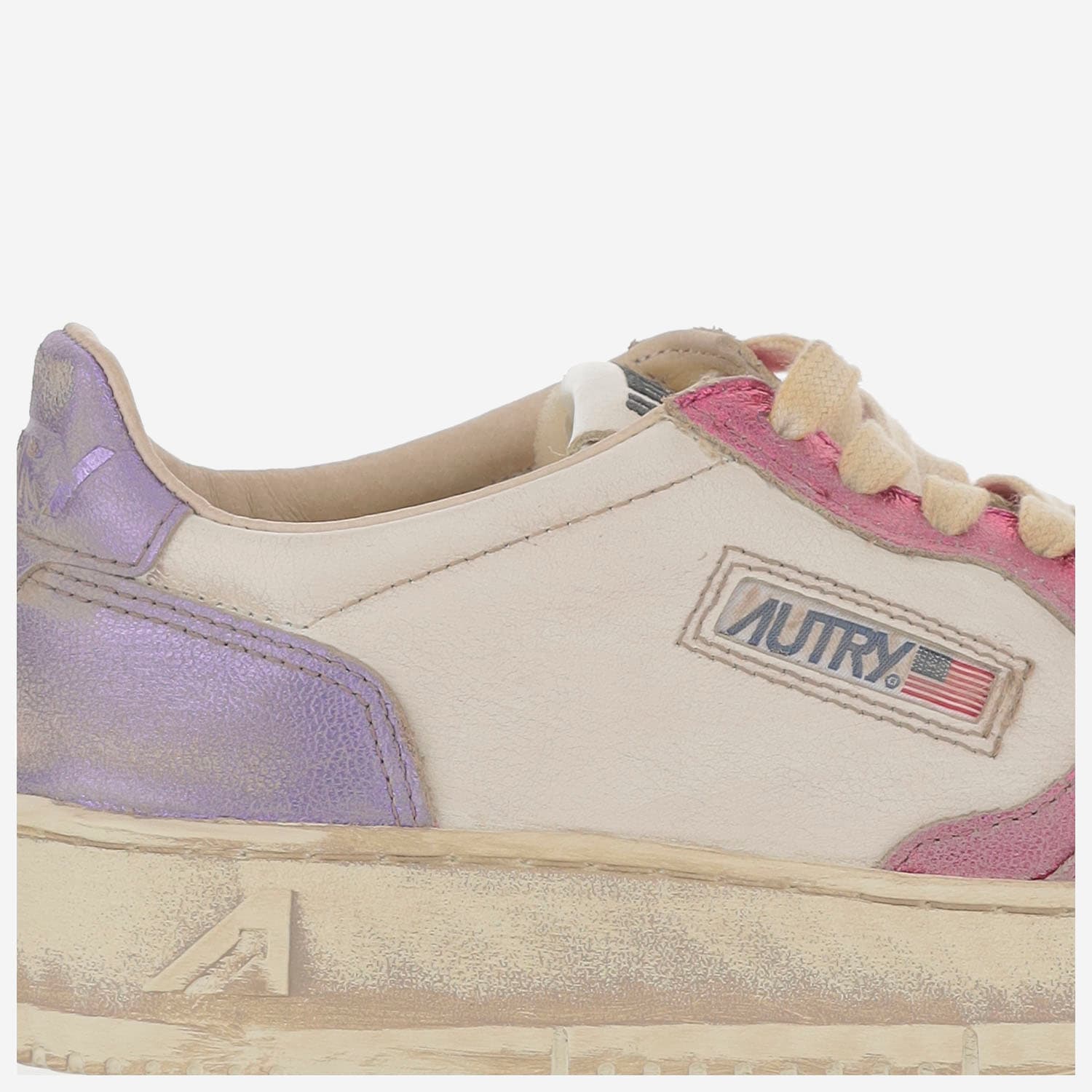 Autry Low-top Leather Sneakers With Vintage Effect In Multi