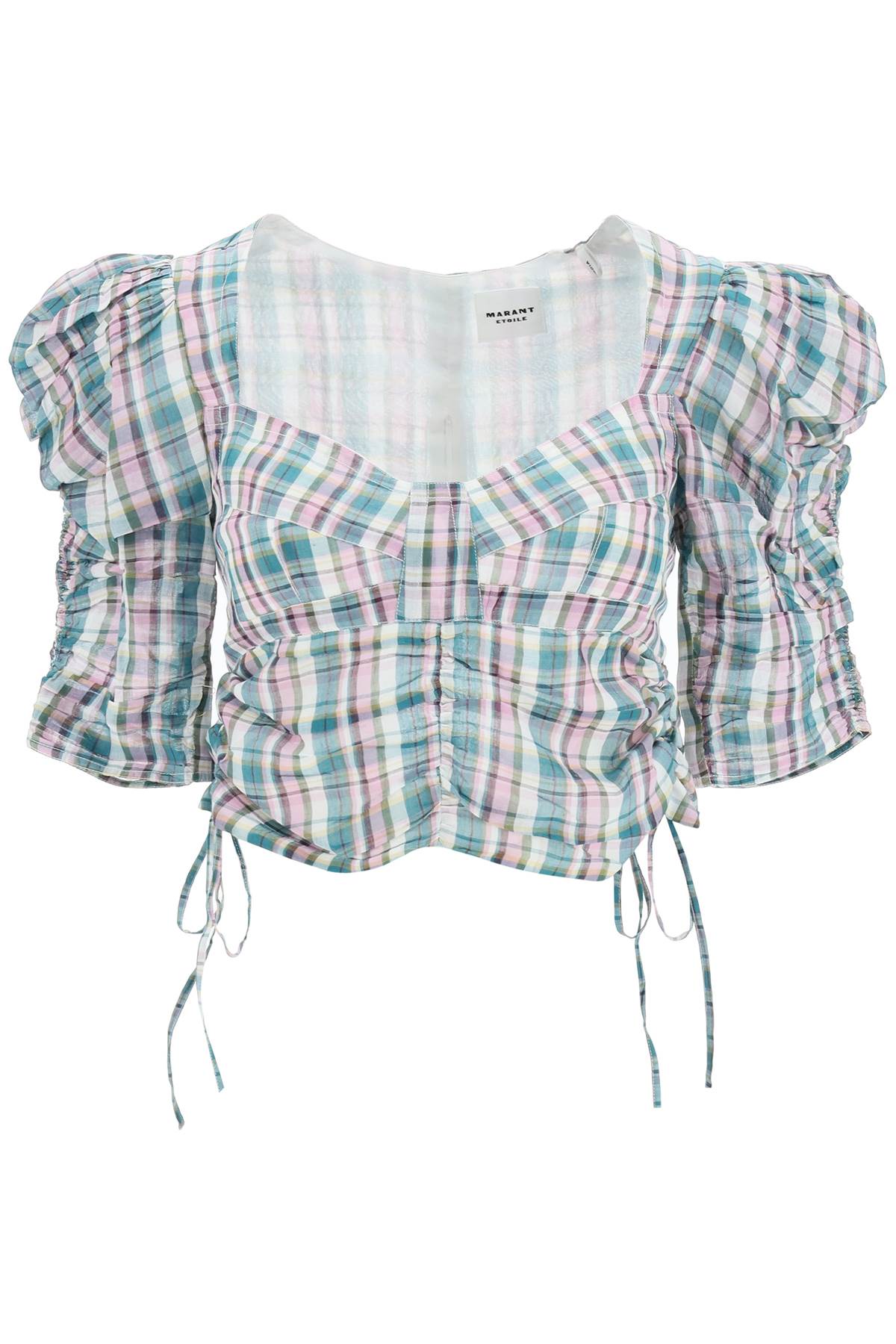 Isabel Marant Étoile Galaor Ruched Checked Cotton-voile Top In Celadon (pink)