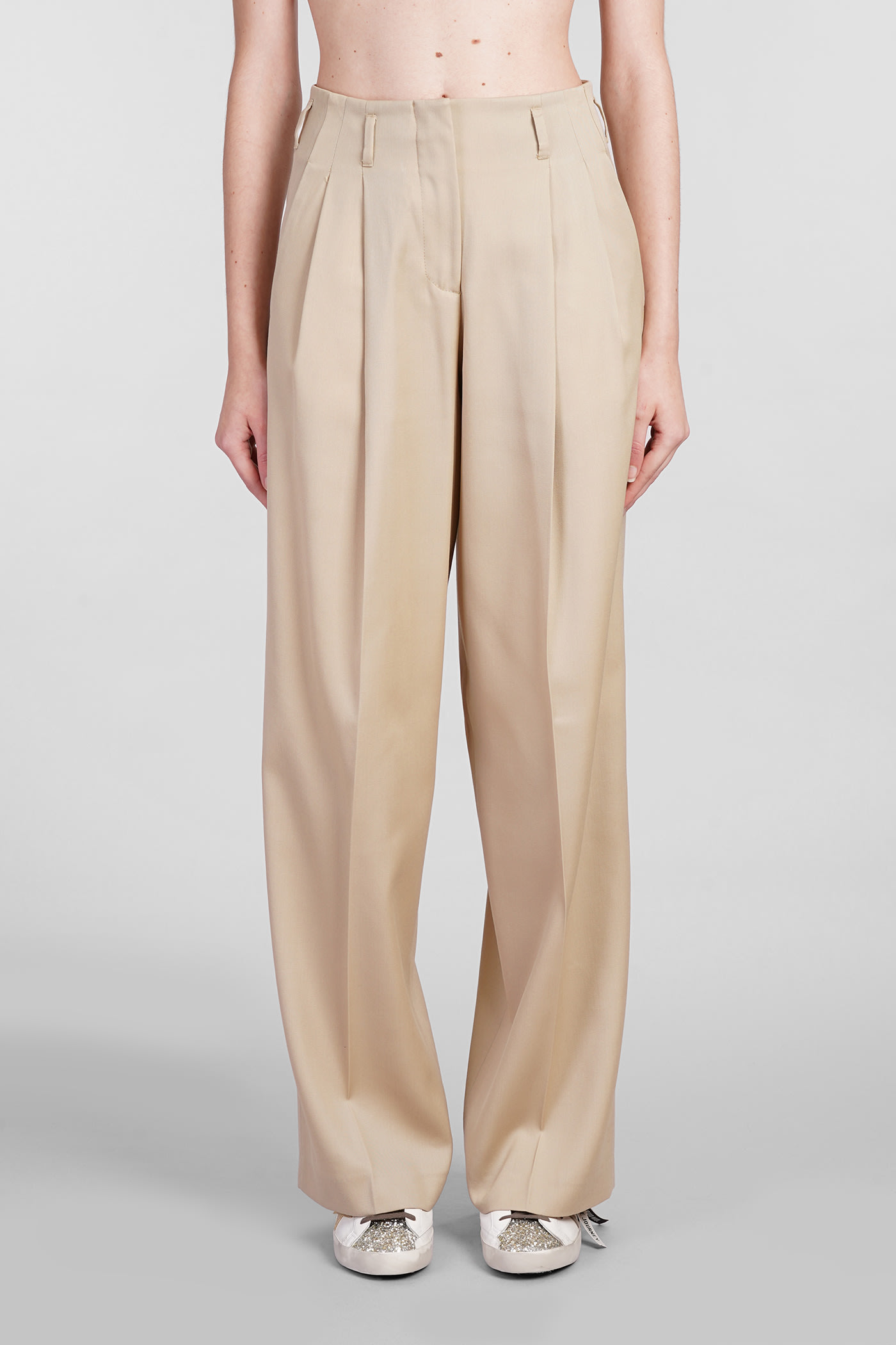 Shop Golden Goose Pants In Beige Wool