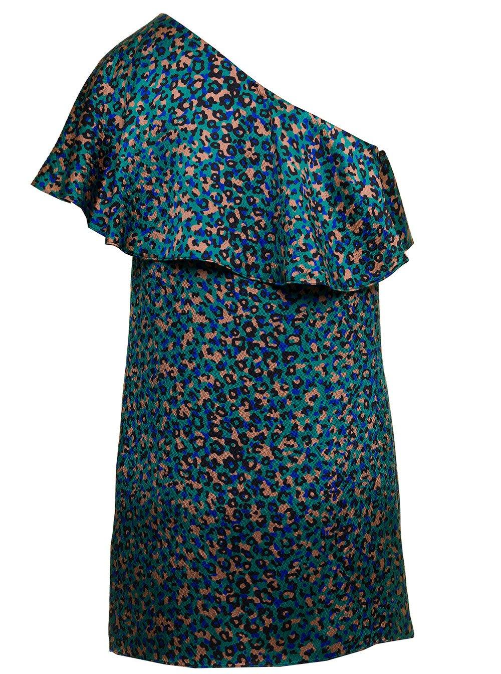Shop Saint Laurent One-shoulder Ruffled Mini Dress In Multicolour