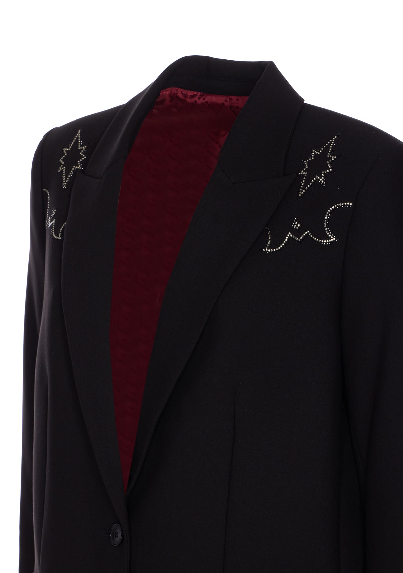 Zadig & Voltaire Crystal Embroidered V-neck Jacket In Black