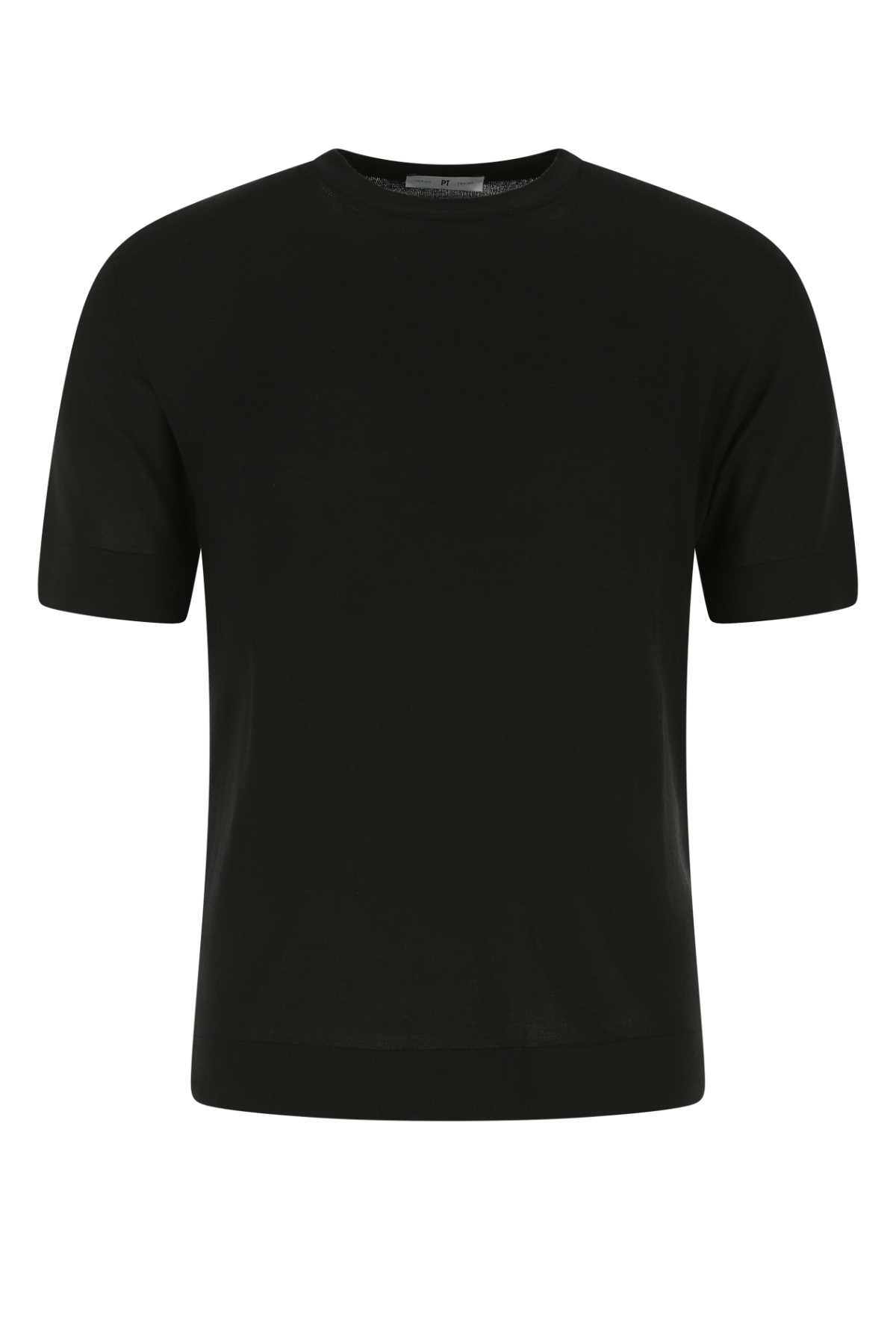 Pt01 Black Cotton Blend T-shirt In 0990