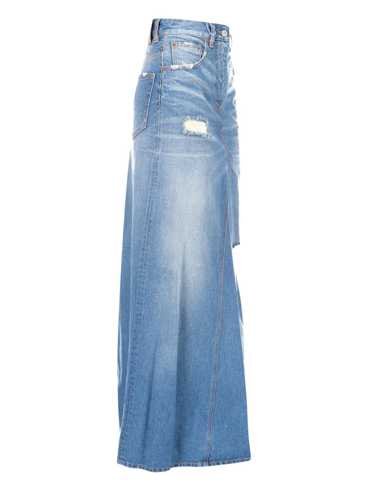Mm6 Maison Margiela Blue Denim Twisted Maxi Skirt In Blue