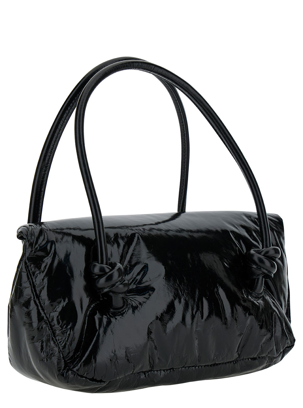 Shop Jil Sander Knot Small Black Shoulder Bag With Laminated Logo In Patent Leather Woman