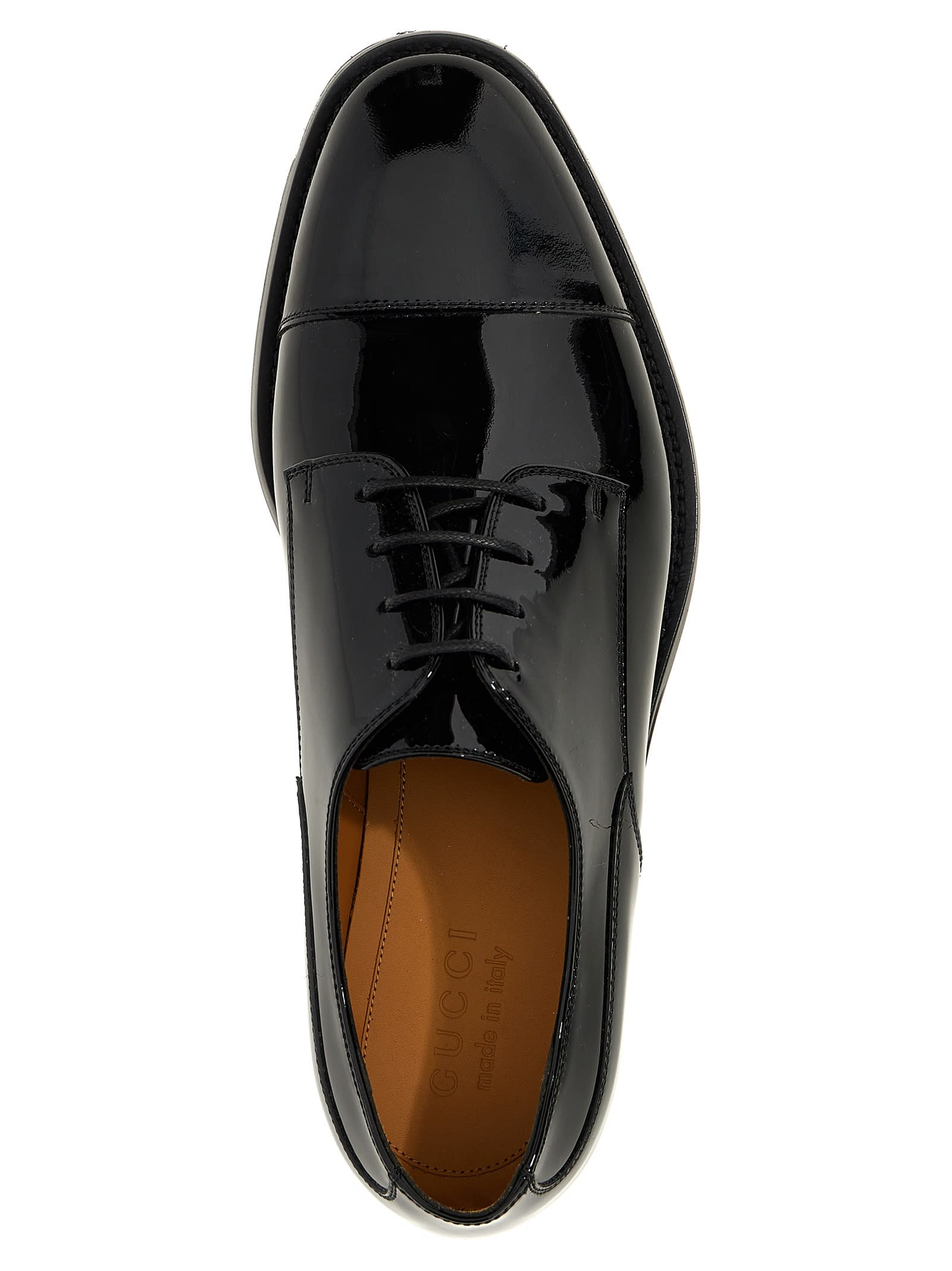 Shop Gucci Patent Leather Lace-up Shoes In Black