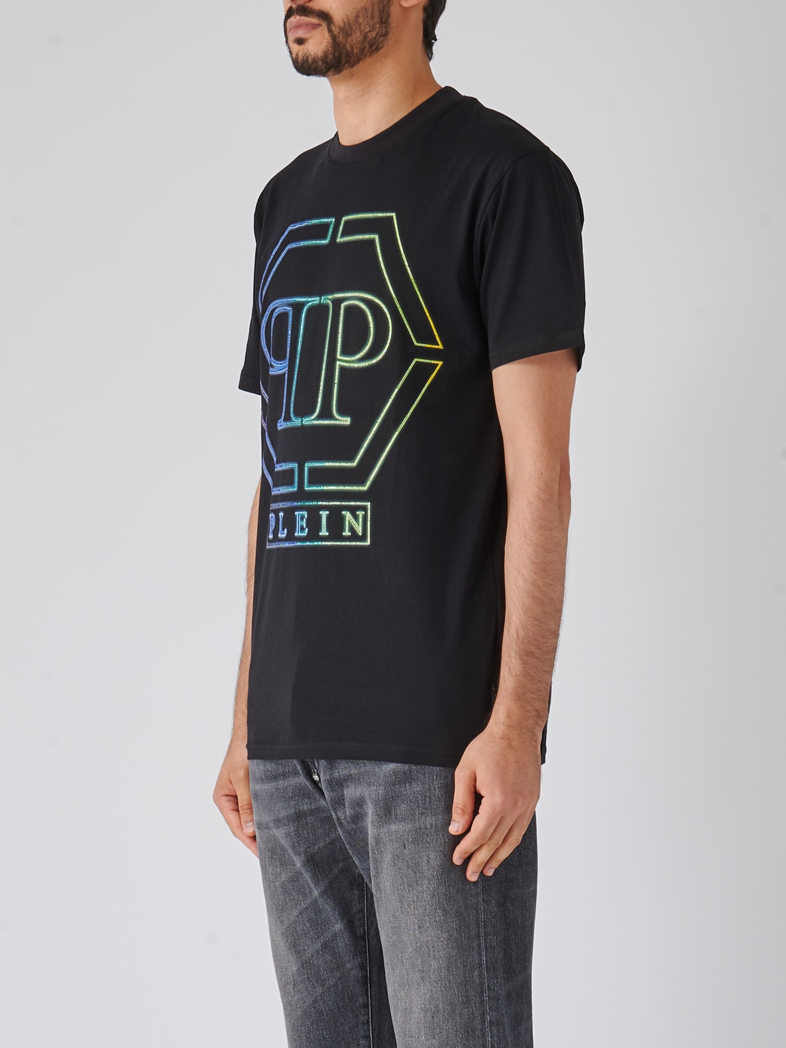 Shop Philipp Plein T-shirt Round Neck Ss Hexagon T-shirt In Nero