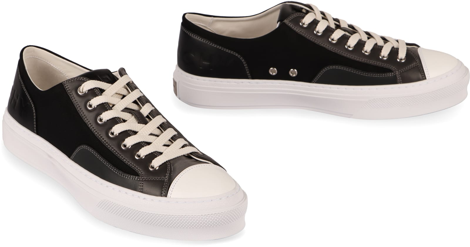 Shop Givenchy City Canvas And Leather Sneakers In Black