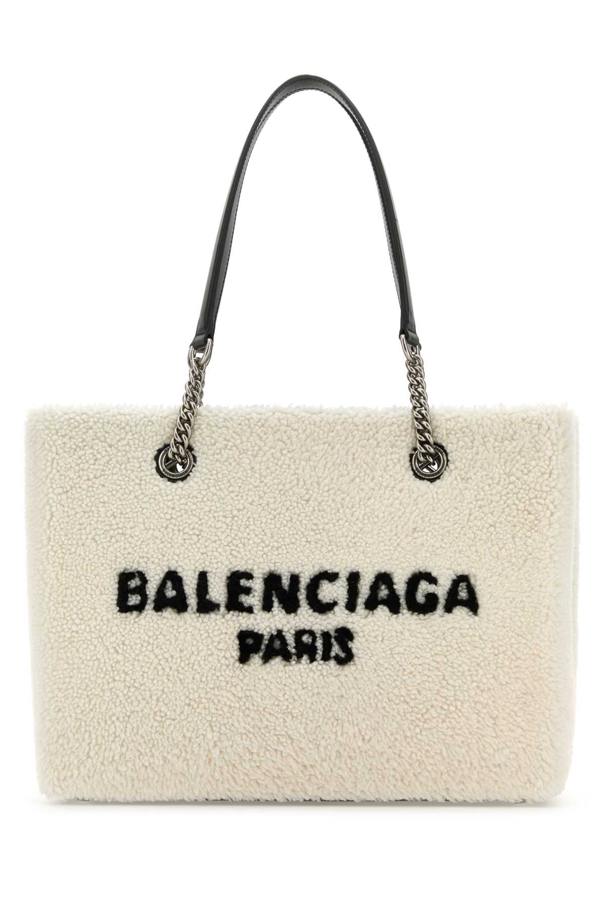 Shop Balenciaga White Shearling Duty Free M Handbag In Natural