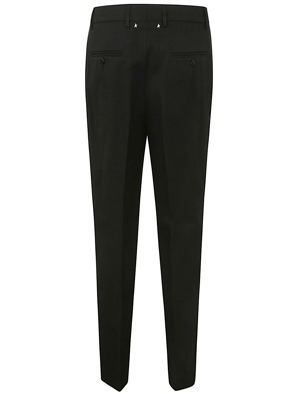 Shop Golden Goose Satin Trim Straight Leg Trousers In Black