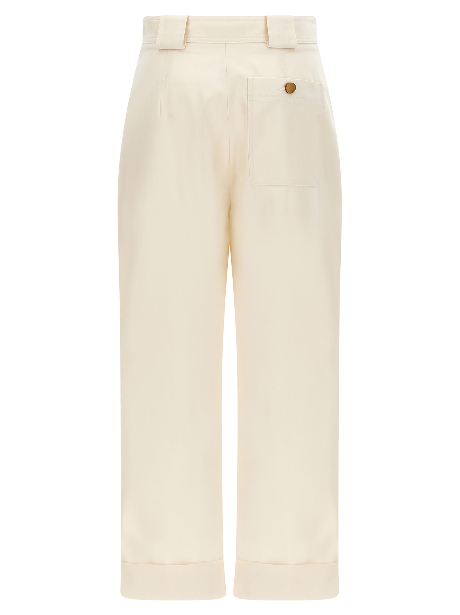 Max Mara Ivory Cotton Wide Trousers In White