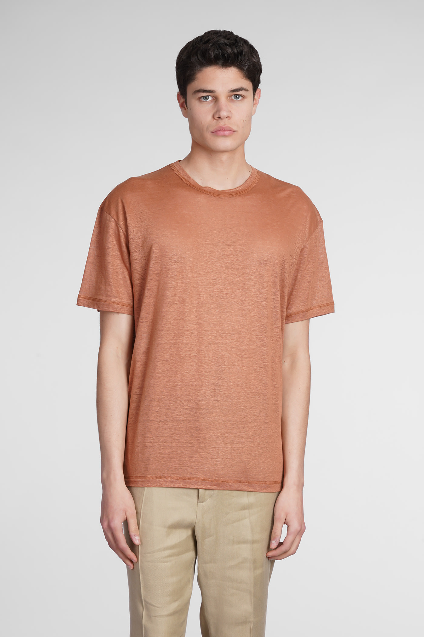 T-shirt In Brown Linen