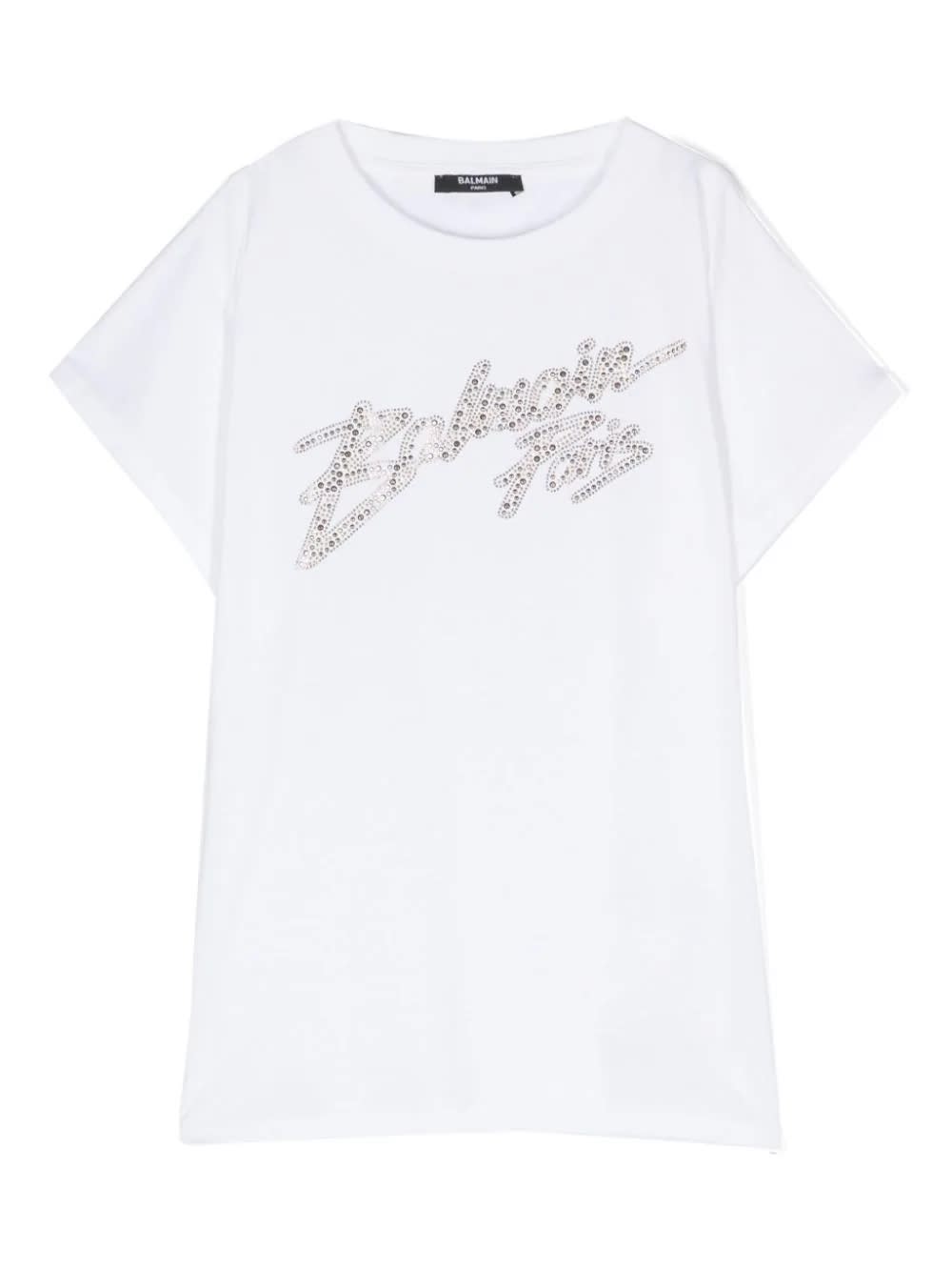 Balmain Kids' T-shirt Con Cristalli In White