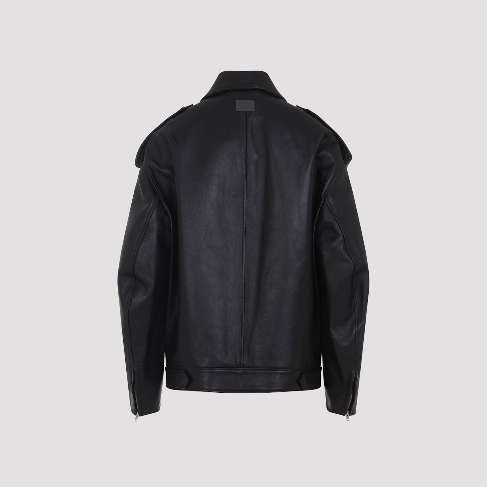 Acne Studios Leather Jacket With Belted Waist And Epaulettes In Black