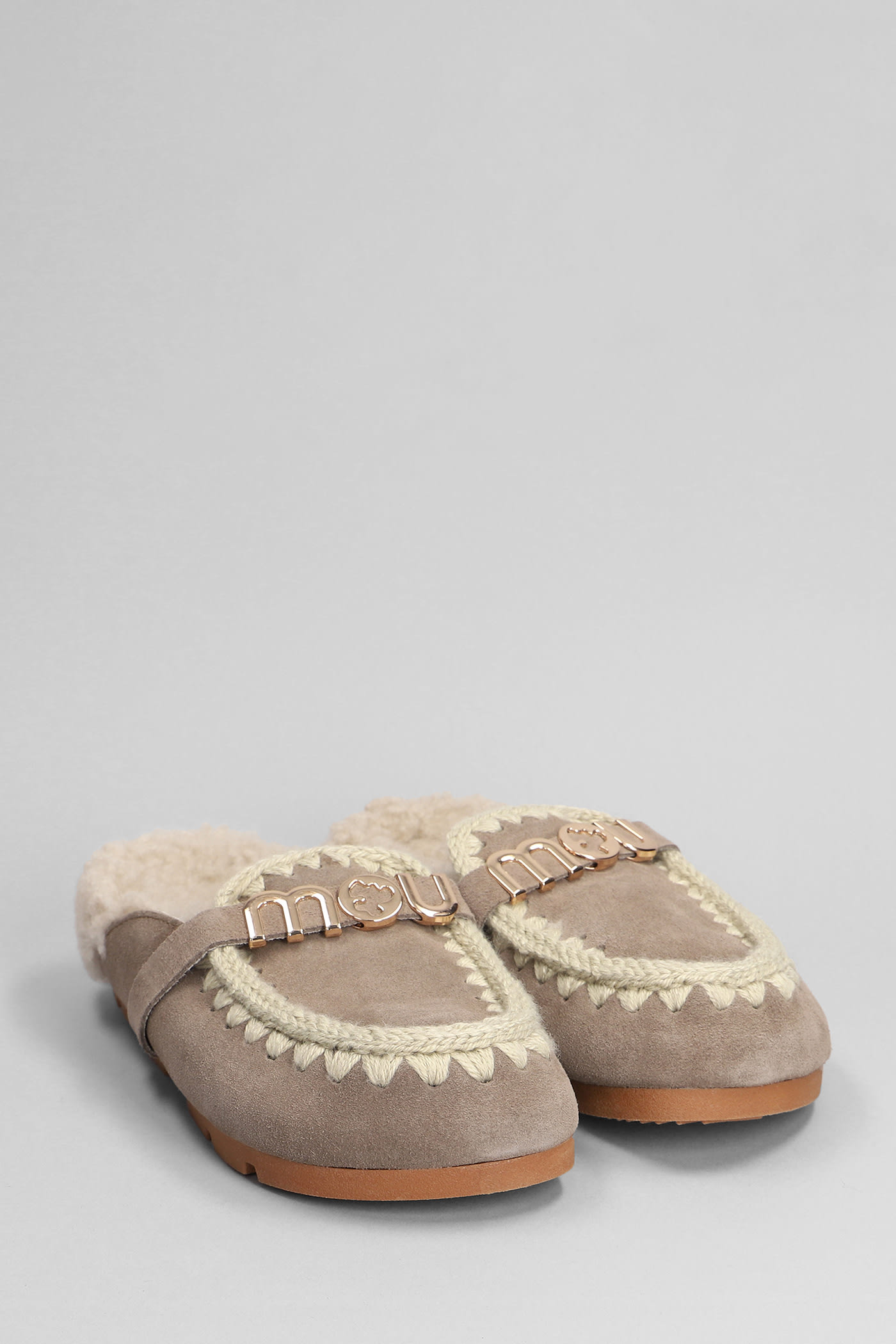 Mou Winter Bio Slide Slipper-mule In Grey Suede In Neutral