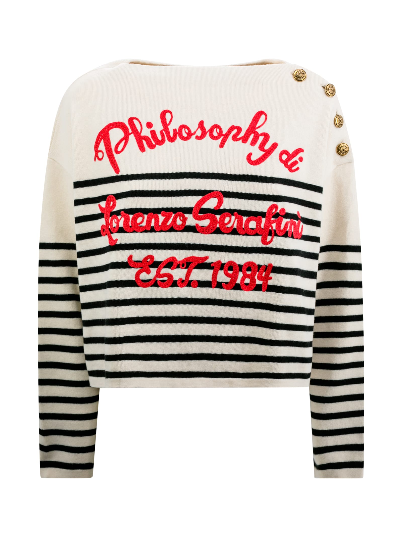 Shop Philosophy Di Lorenzo Serafini Striped Sweater With Button Insert In Ivory