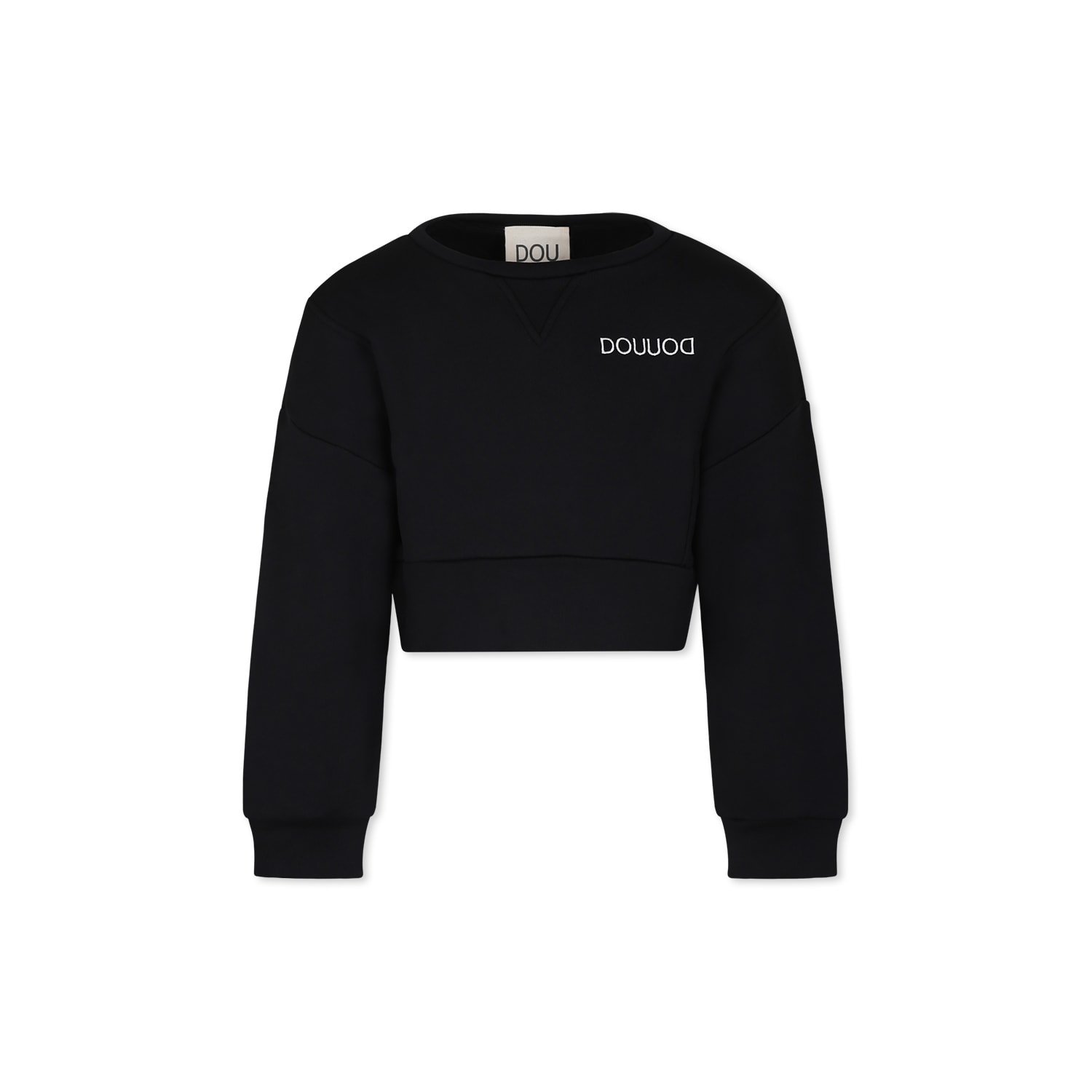 Douuod Kids' Black Crop Sweatshirt For Girl With Logo