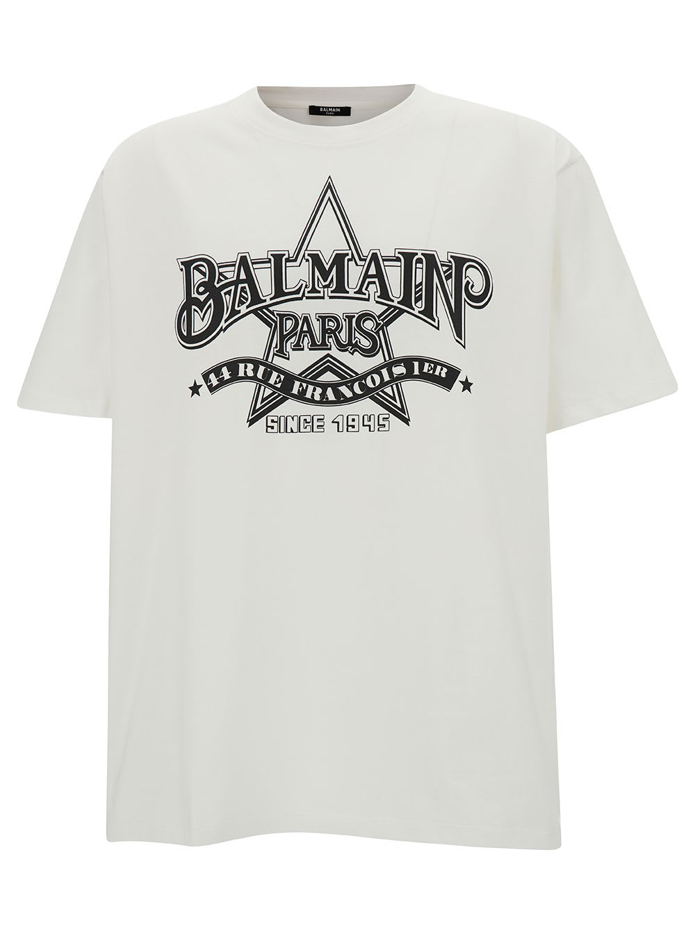 Balmain White T-shirt With Star Graphic Print In Cotton Man