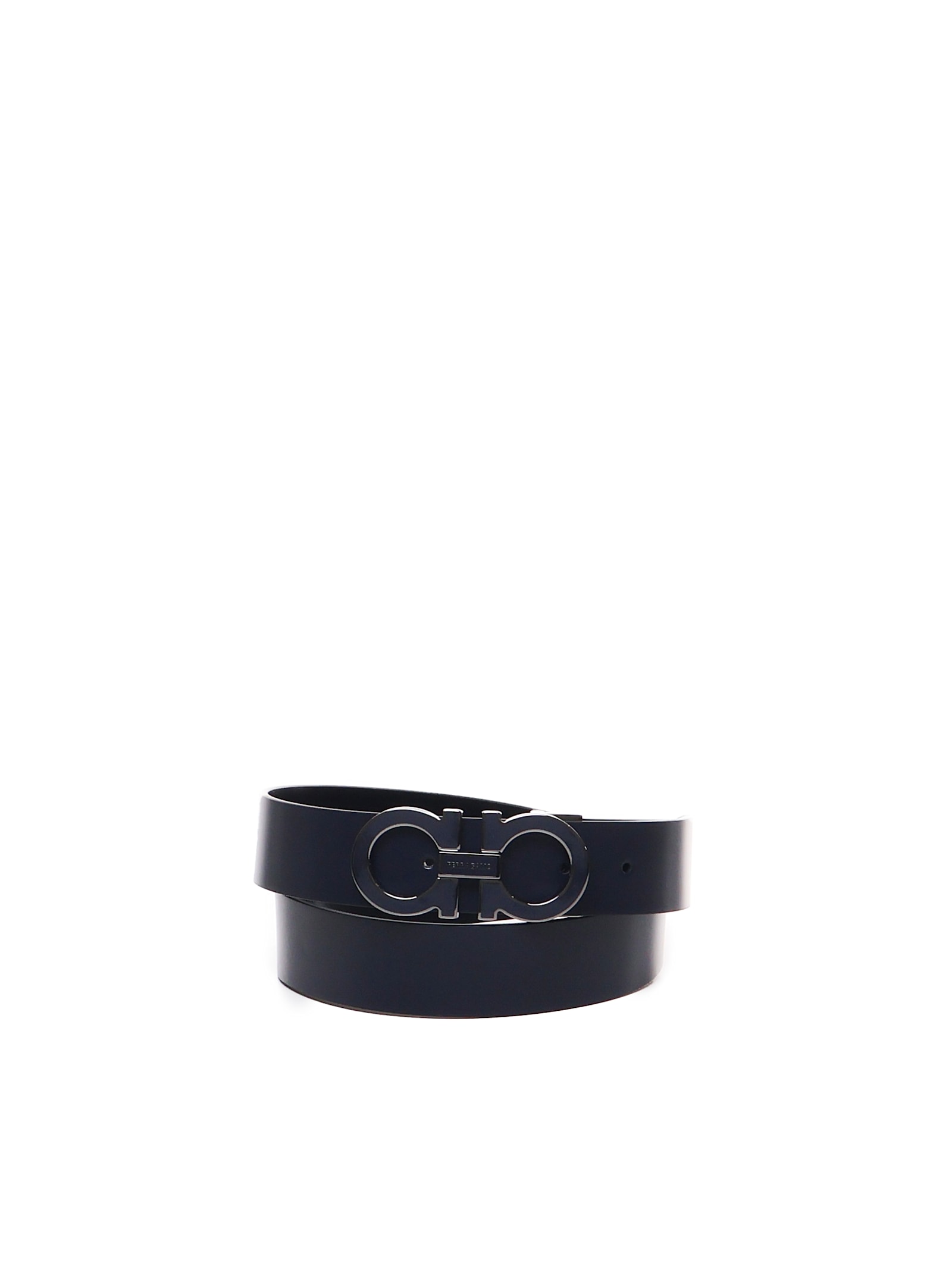 Shop Ferragamo Gancini Belt In Calfskin In Blue