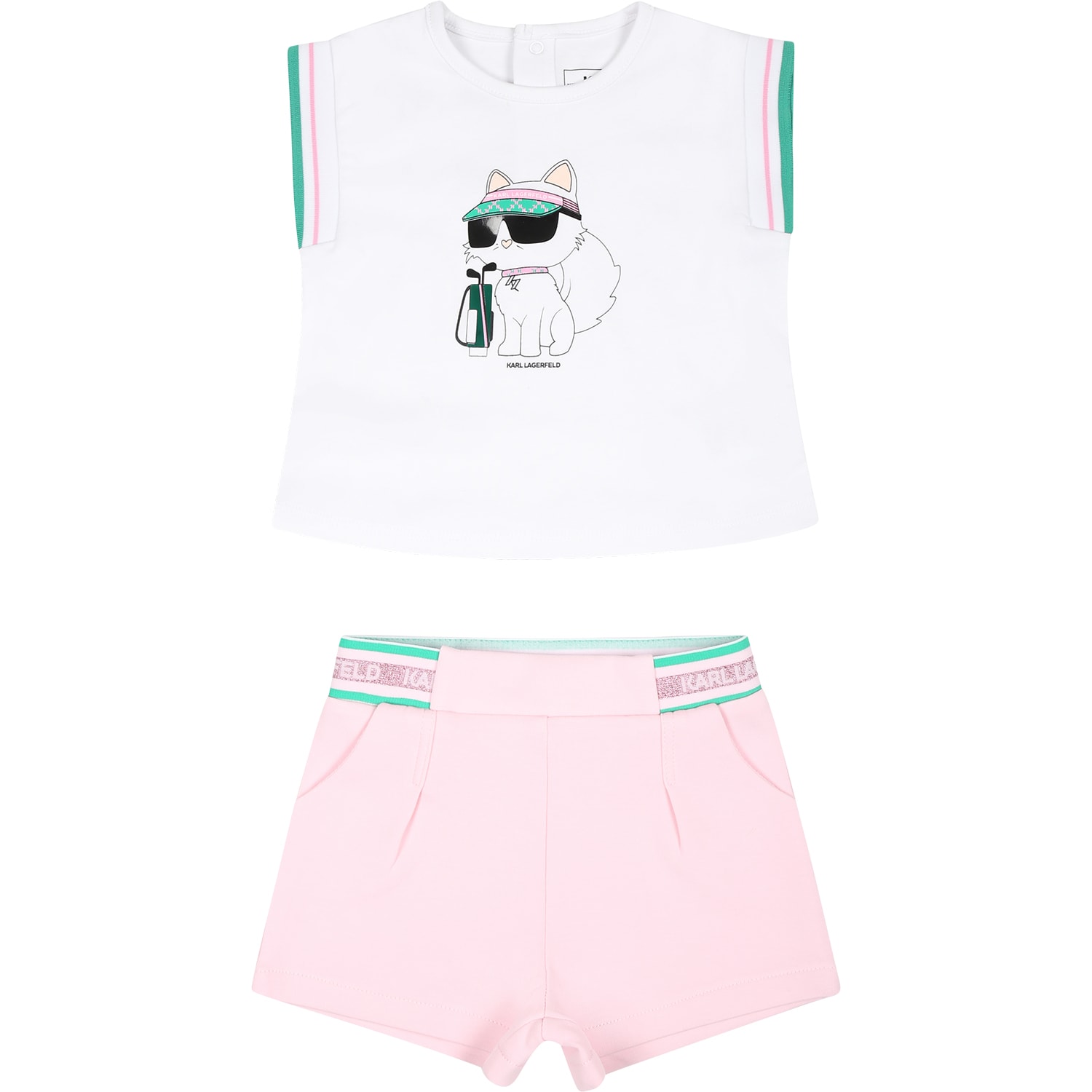Shop Karl Lagerfeld Pink Suit For Baby Girl With Choupette And Logo