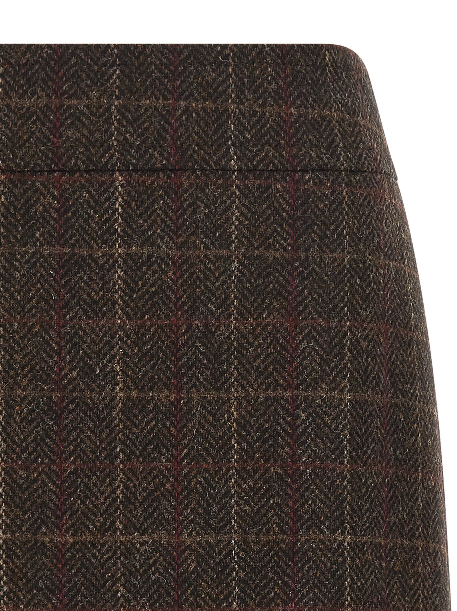 Alberto Biani Checked High-waisted Mini Skirt In Shetland Wool In Brown