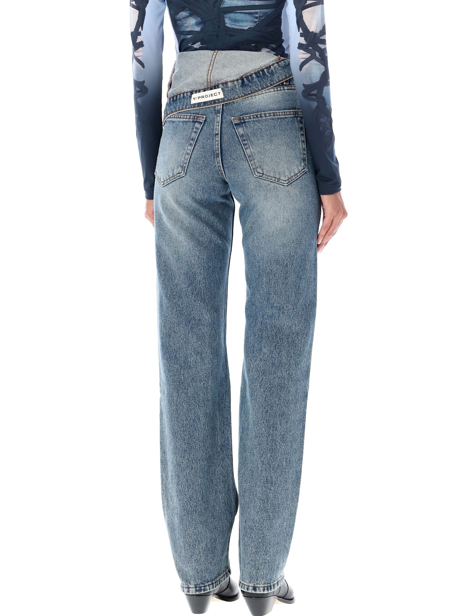 Shop Y/project Asymmetric Waist Jeans In Vintage Blue