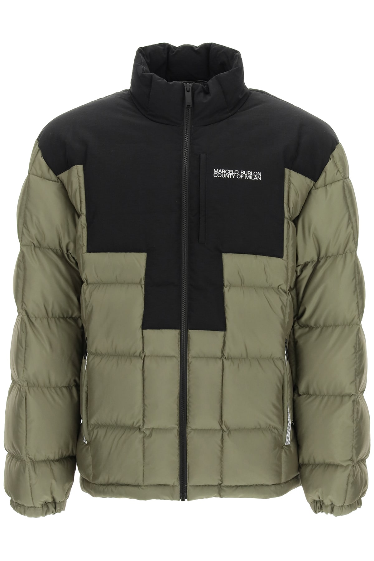 Marcelo Burlon County Of Milan Marcelo Burlon Cross Two-tone Down Jacket In Army Black (black)