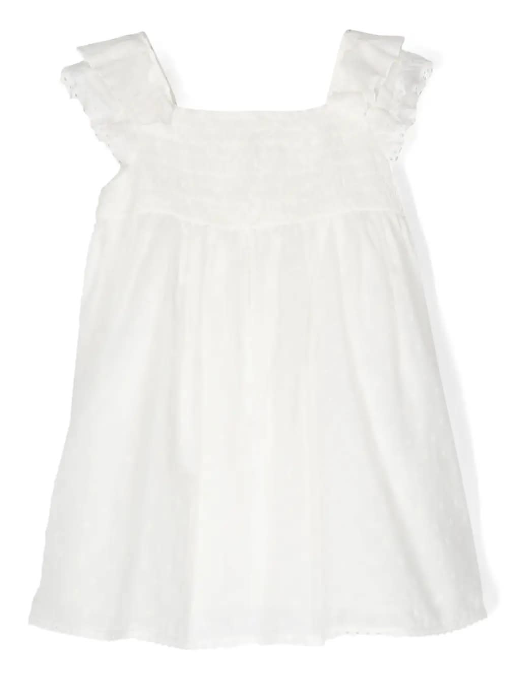 Shop Stella Mccartney White Dress With Smock Stitch And Polka Dot Motif