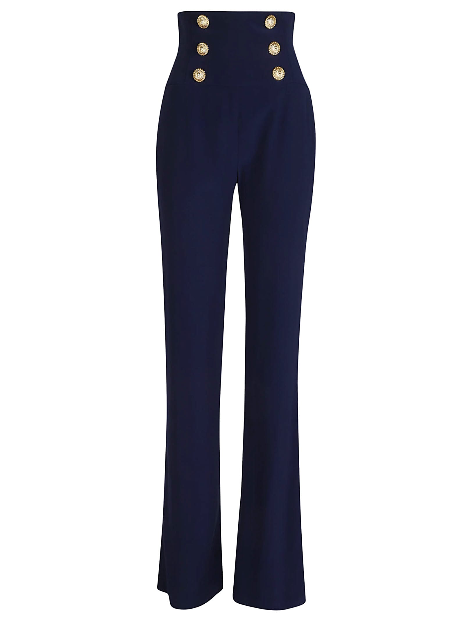 Shop Balmain Hw Buttoned Large Crepe Pants In Bo Bleu Nuit