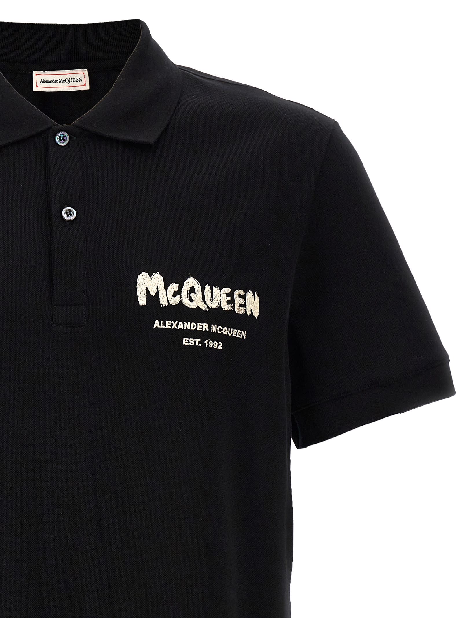 Shop Alexander Mcqueen Mcqueen Graffiti Polo Shirt In Black