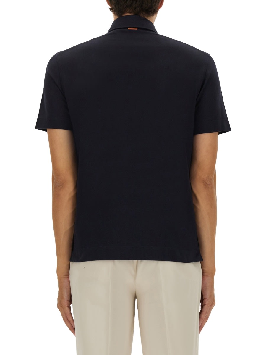 Zegna Cotton Polo Shirt With Pocket In Black