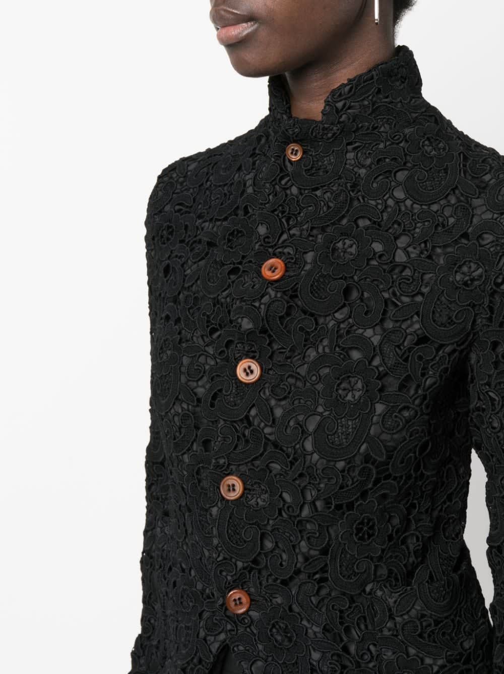 Comme Des Garçons Floral-embroidered Button-up Jacket In Black
